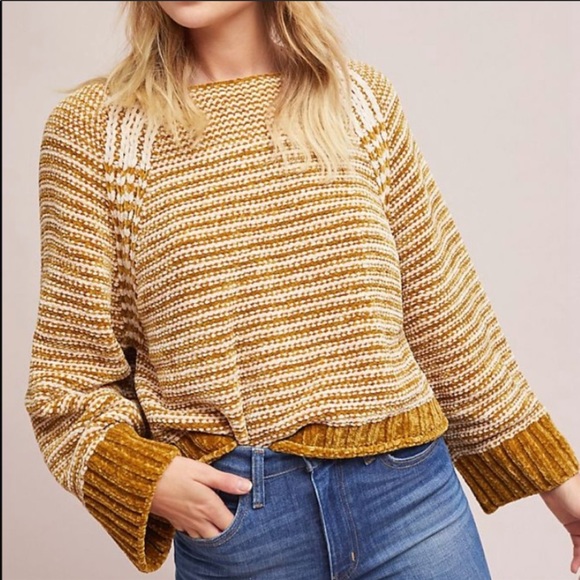 Anthropologie Sweaters - SOLD Anthro. Moth chenille yellow striped crop swe